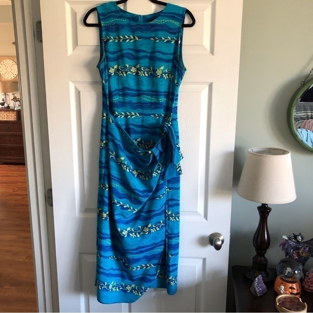 Vintage Sag Harbor blue tropical vacation maxi dress in size 10